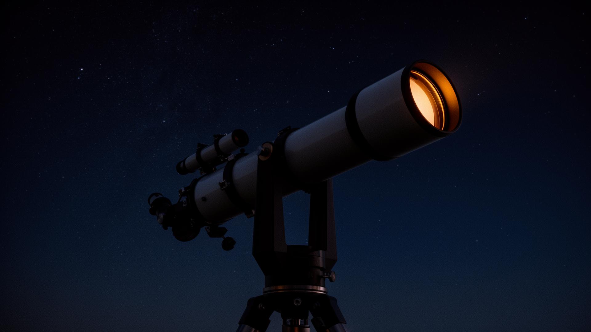 Teleskop refraktor di bawah langit malam